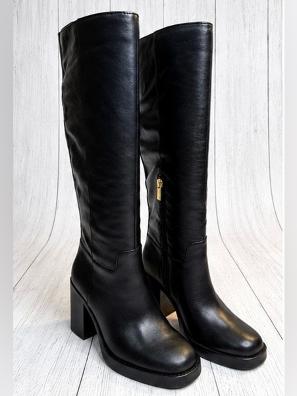 Vince Camuto Gibi Black Leather Knee High Boots 5M NIB Block Heel